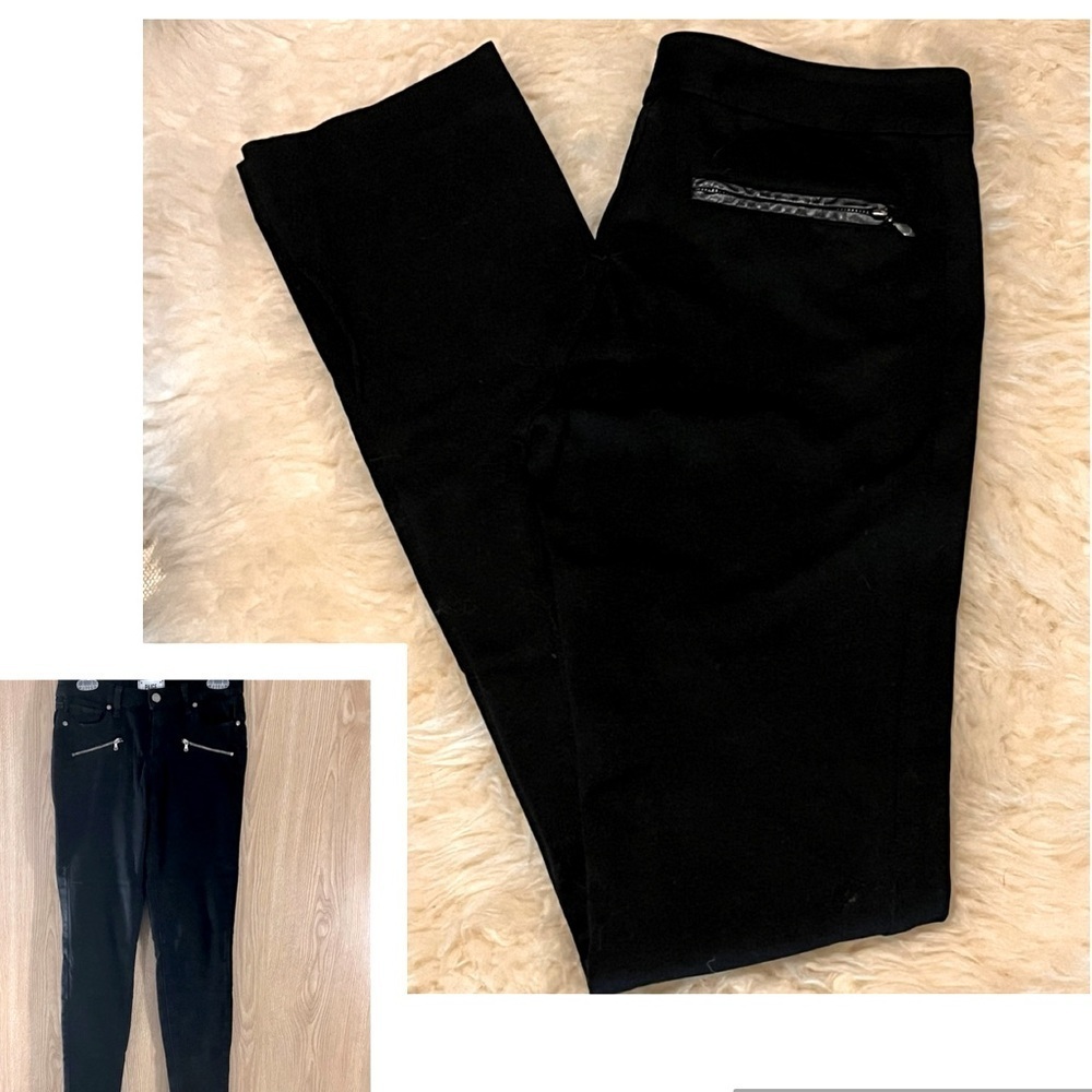 PAIGE Black Chino Leather Trim Zip Pocket Career Pants